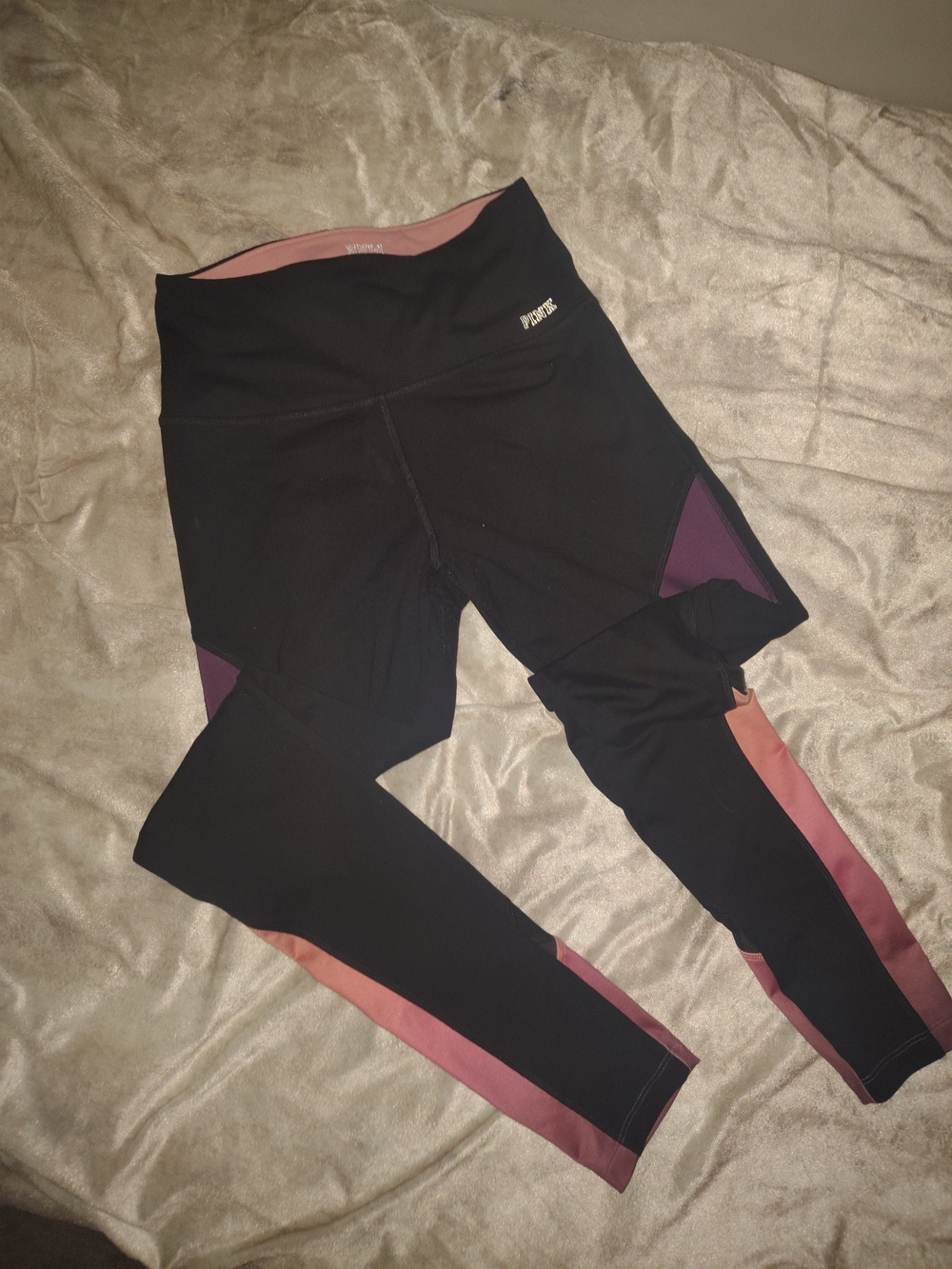 PINK Victoria's Secret Ultimate Black Leggings with Pink & Purple